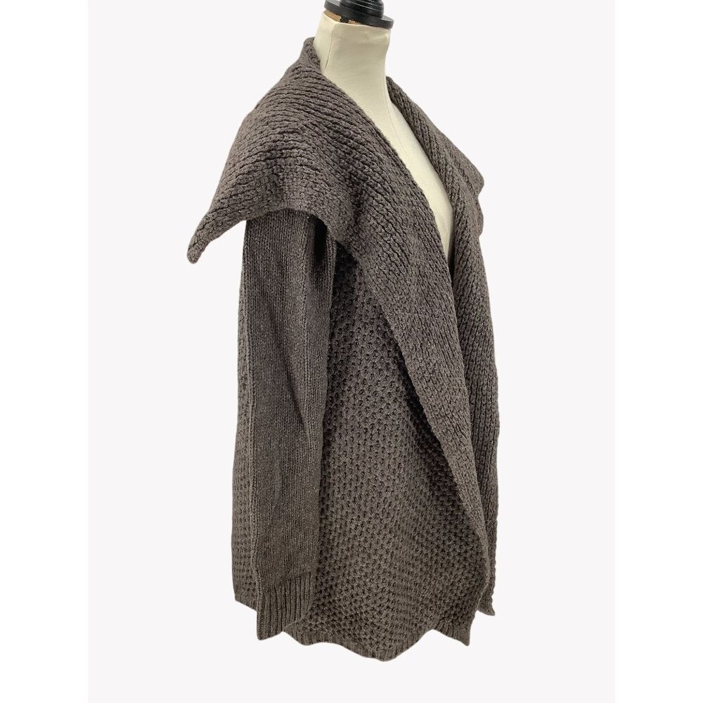 Chunky Knit Open Front Shawl Collar Cardigan Sweater Coat In Taupe Petite S - Picture 2 of 10